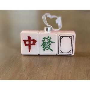 Mah Jongg Christmas Ornament Glass Pink Glitter Mahjong 3.5" x 1.5" Fast Ship